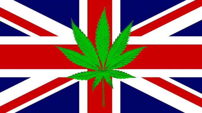 cannabis leaf on uk flag